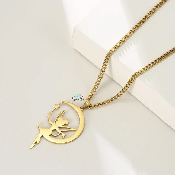 Stainless Steel Tinkerbell Pendant with Chain Silver and Gold Available - Picture 3 of 4